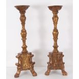 Pair of Large Baroque Torch Holders in Gilded and polychrome wood, Portuguese school of the XVII - X