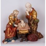 Nativity in polychrome and gilded wood and ivory, Spanish school of the mid-twentieth century