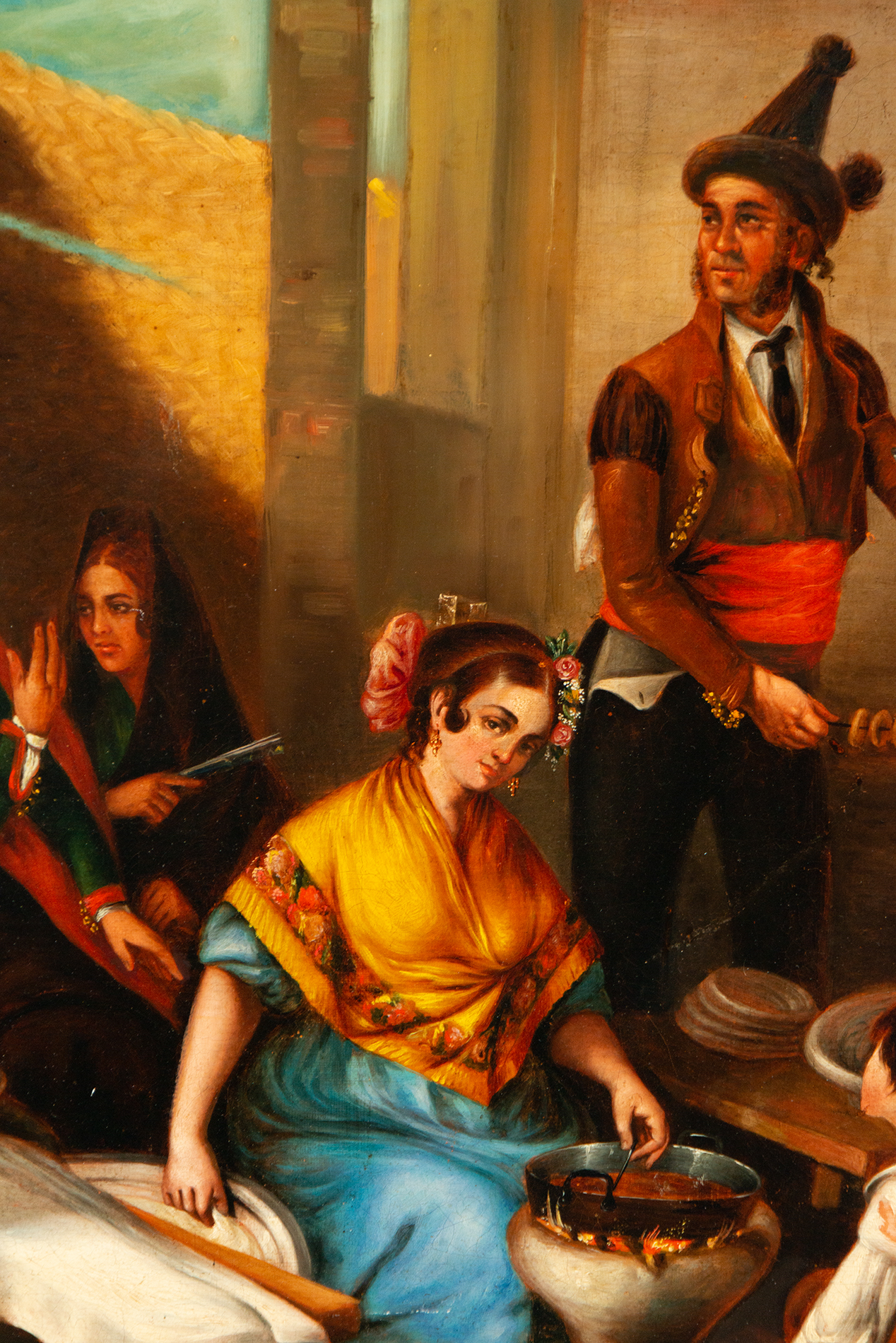 Andalusian family cooking dinner, 19th century Andalusian school, signed Rodríguez Becquer - Image 4 of 6
