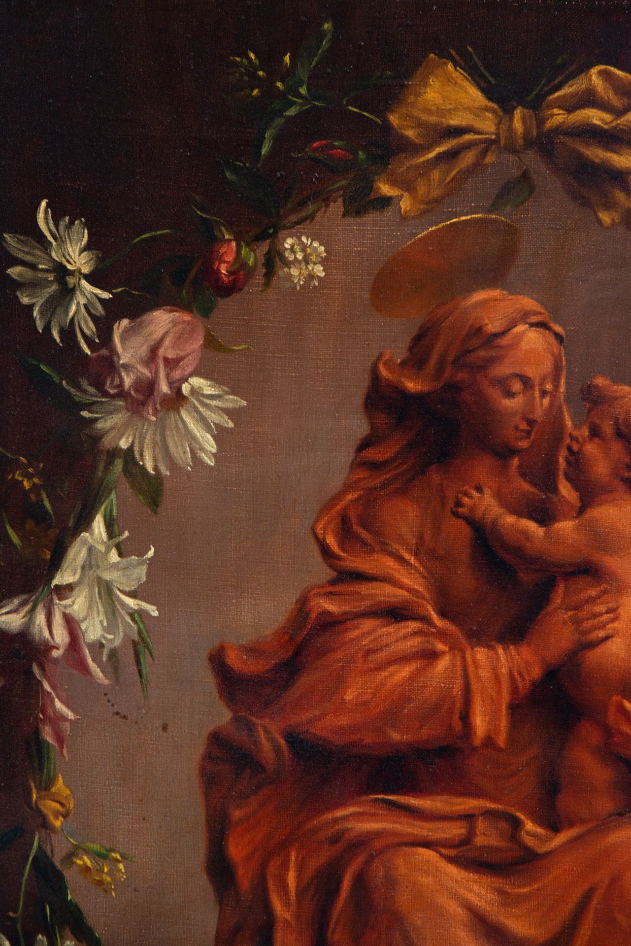 Exceptional "Madonna" with Child Flower Garland, 19th century Italian school - Image 4 of 7