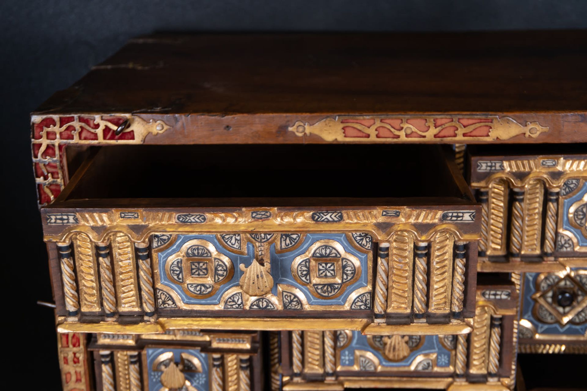Exceptional Spanish Vargueno Cabinet complete with table, Toledo school of the 17th century - Image 16 of 26