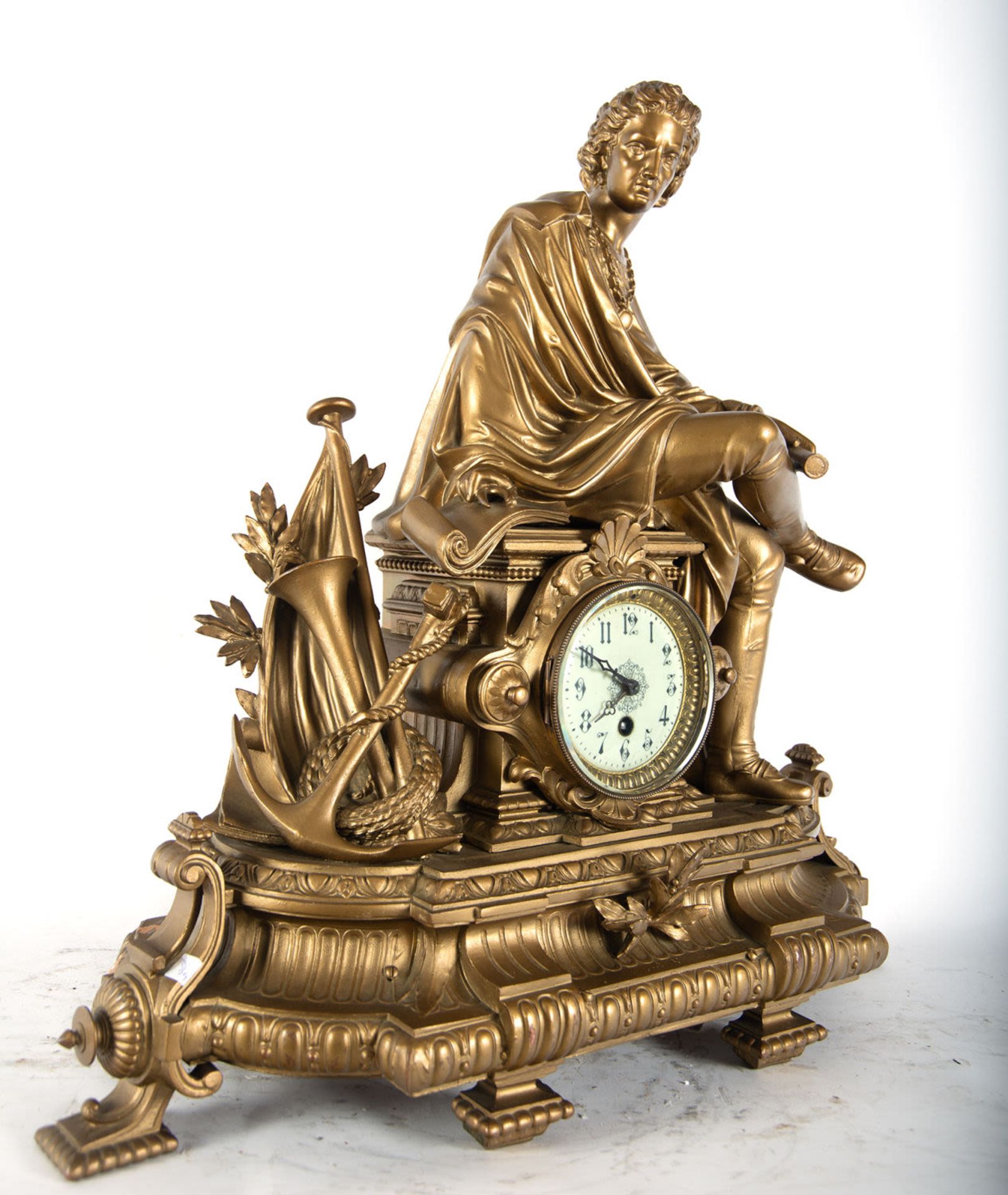 Large calamine clock representing Christopher Columbus, XIX - XX century - Image 2 of 5