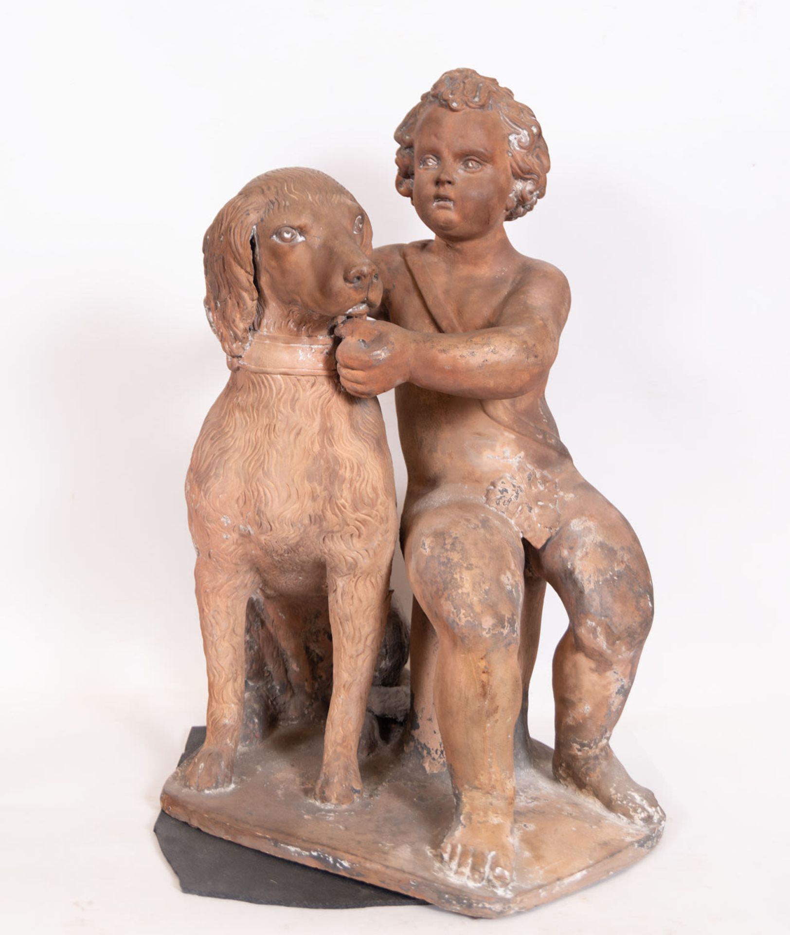 Boy with Dog in Terracotta, 18th century Italian school