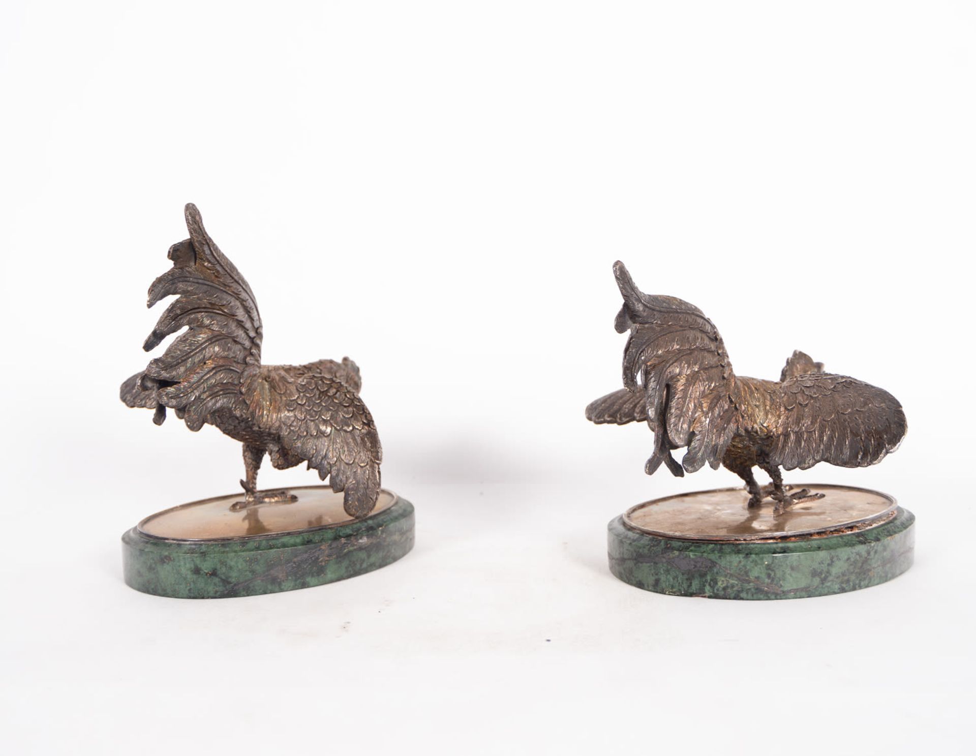 Pair of Roosters in patinated bronze, Portuguese school from the end of the 19th century - Image 3 of 5