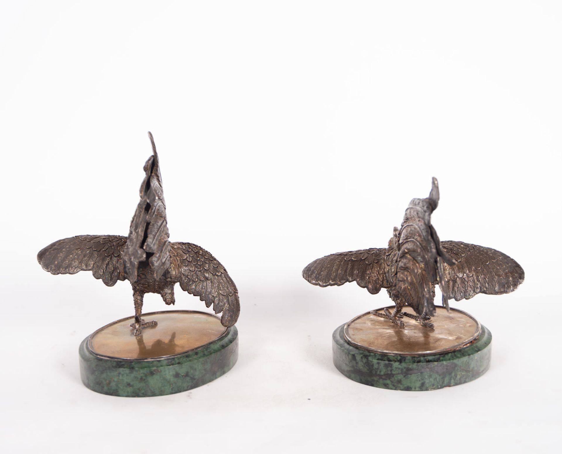 Pair of Roosters in patinated bronze, Portuguese school from the end of the 19th century - Image 5 of 5