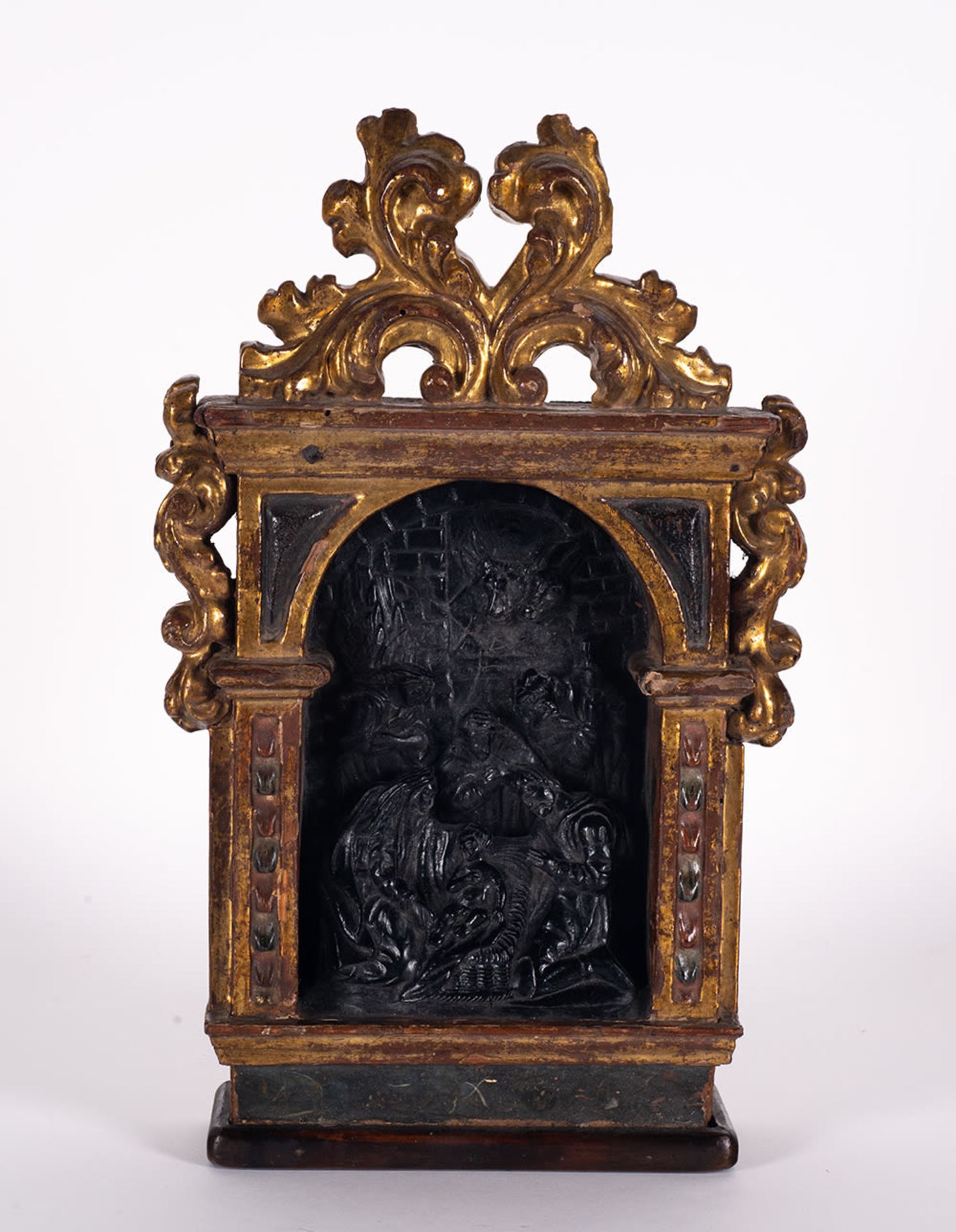 Rare Galician black amber chapel representing the "Adoration of the Shepherds", possibly Santiago, S