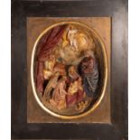 Neapolitan relief in polychrome terracotta representing the Holy Family, Italian school of the 18th