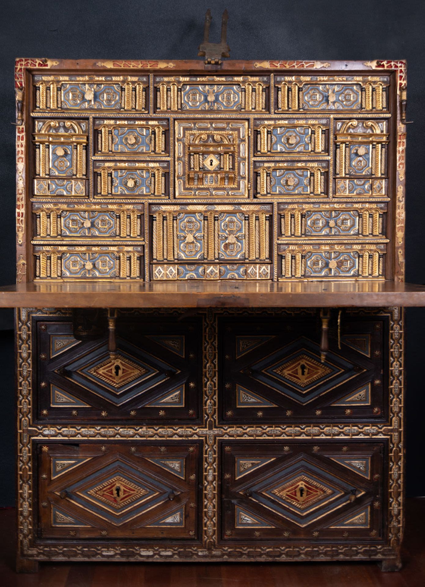 Exceptional Spanish Vargueno Cabinet complete with table, Toledo school of the 17th century - Image 7 of 26