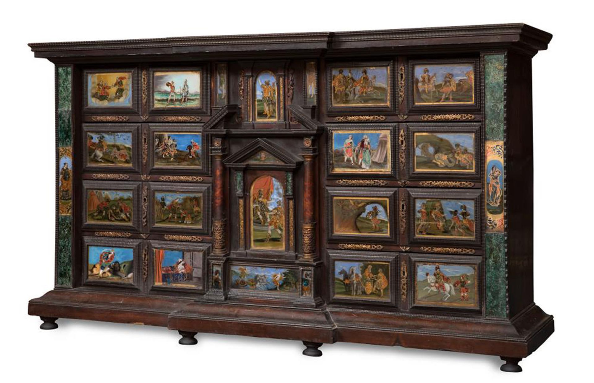 Important Neapolitan Cabinet in rosewood marquetry, tortoiseshell and painted glass, Italian school  - Image 2 of 9
