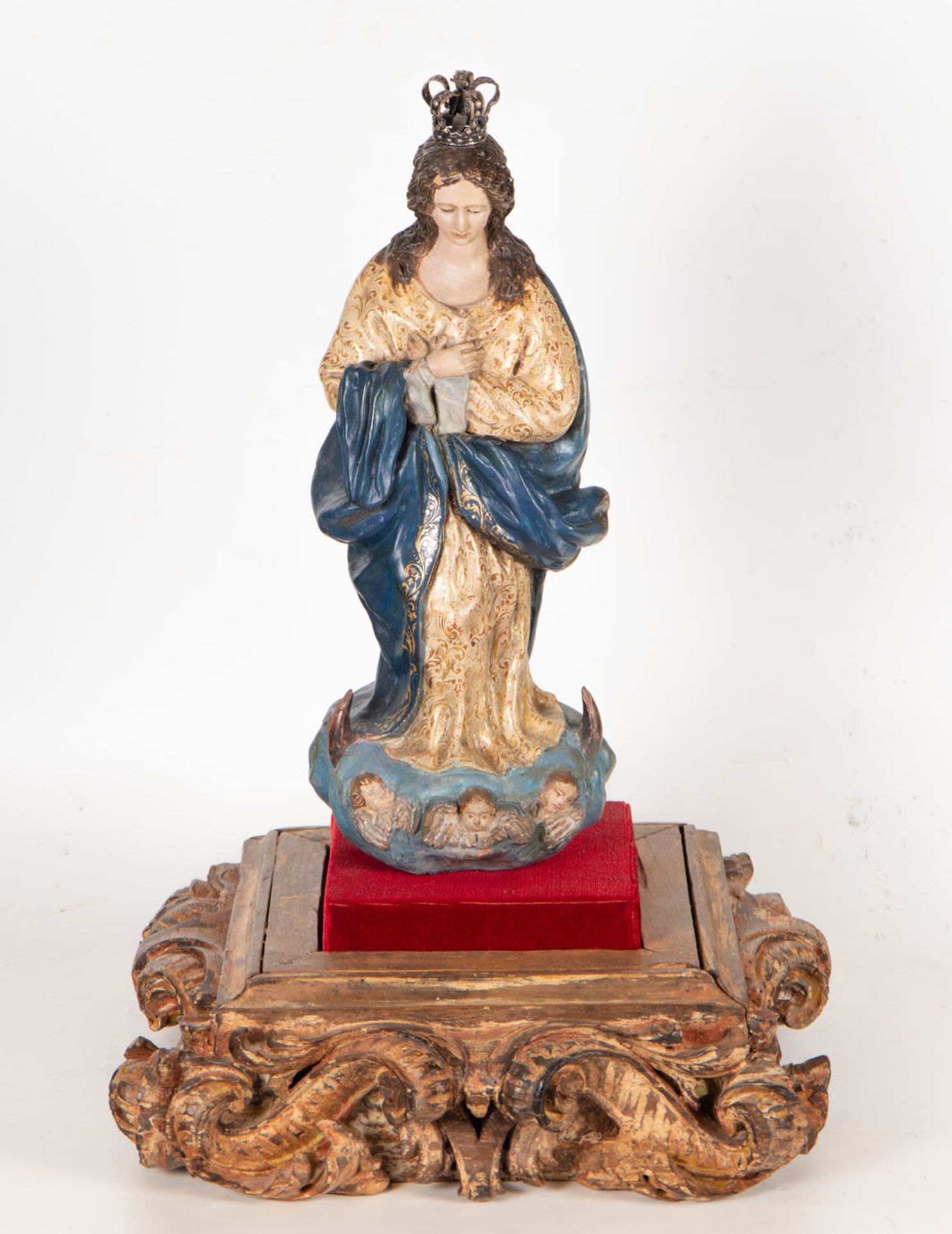 Immaculate Virgin in Terracotta with Silver Crown, 17th century Spanish school