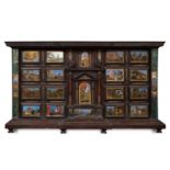Important Neapolitan Cabinet in rosewood marquetry, tortoiseshell and painted glass, Italian school