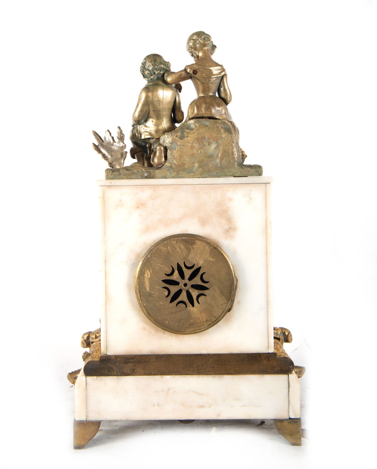 Bronze and marble clock depicting a couple watering pots, 19th century - Image 6 of 6