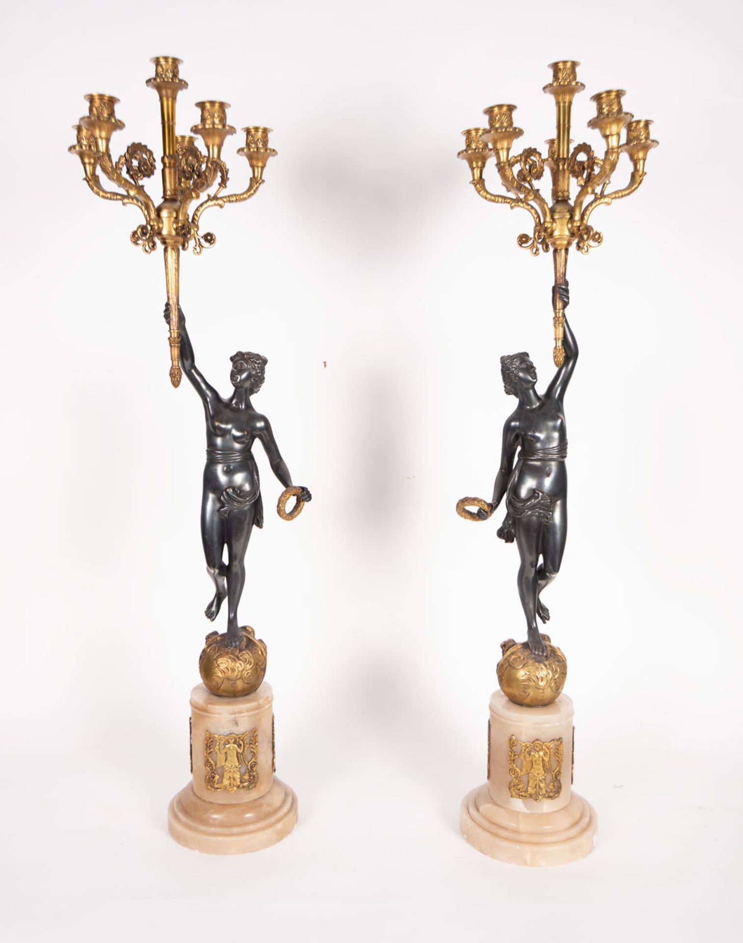 Pair of Large Bronze Candlesticks, 19th century French school