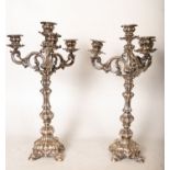 Pair of important Spanish sterling silver candlesticks in the Rococo style, Spanish school from the