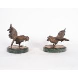 Pair of Roosters in patinated bronze, Portuguese school from the end of the 19th century