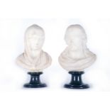 Pair of Italian white marble busts of Christ and Mary