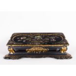 Beautiful writing desk in gilded wood with mother-of-pearl inlays, French school of the 19th century