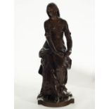 Girl with flower, bronze sculpture, 19th century French school.