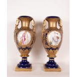 Pair of Elegant Biscuit Polychrome Vases in Old Paris Porcelain, 19th - 20th Century