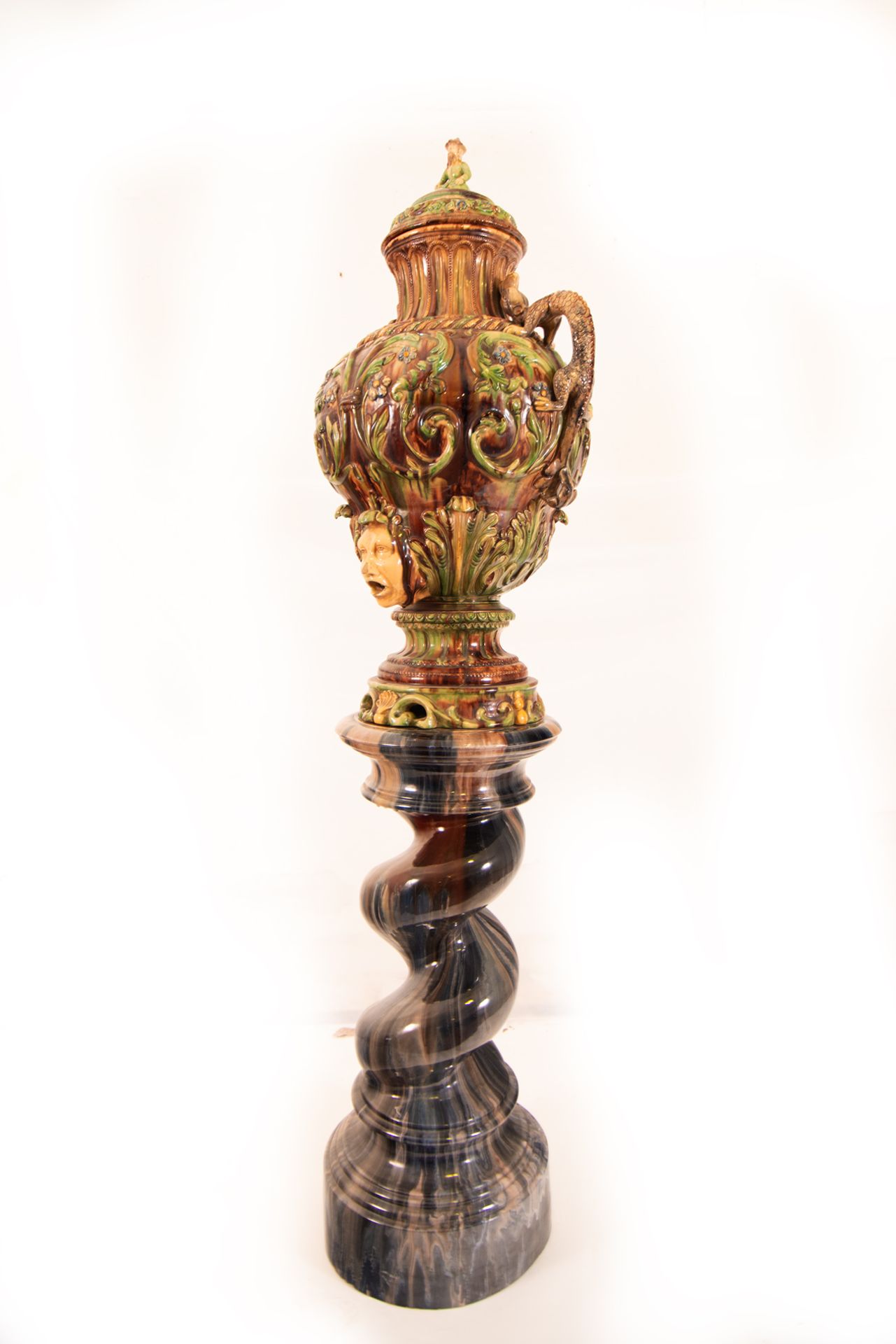 Ewer in enameled stoneware in the Art Nouveau style, French or Italian school of the 19th - 20th cen - Image 2 of 11