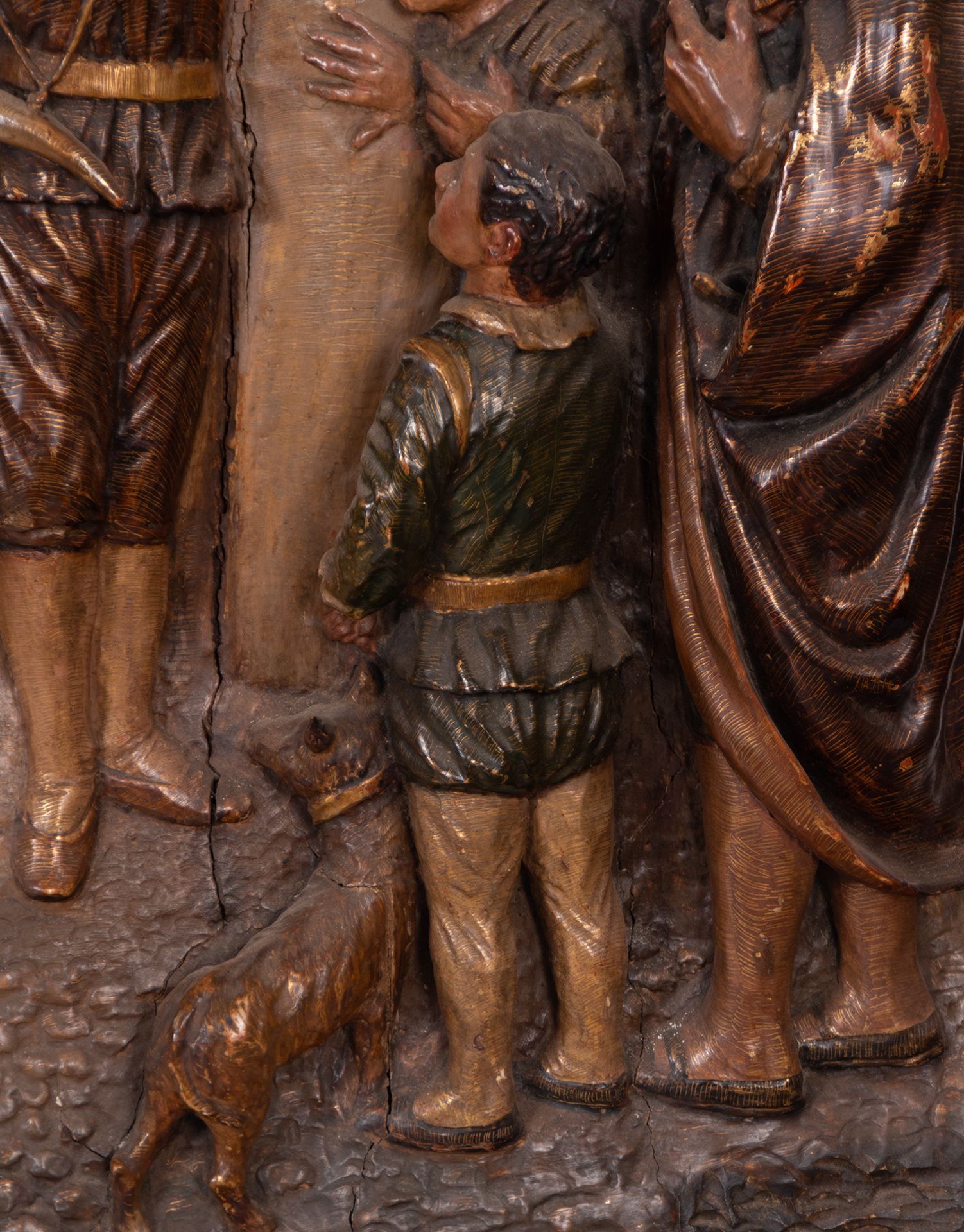 Relief in Polychrome Wood representing the sale of a Slave at the doors of the Cathedral of Seville, - Image 5 of 8