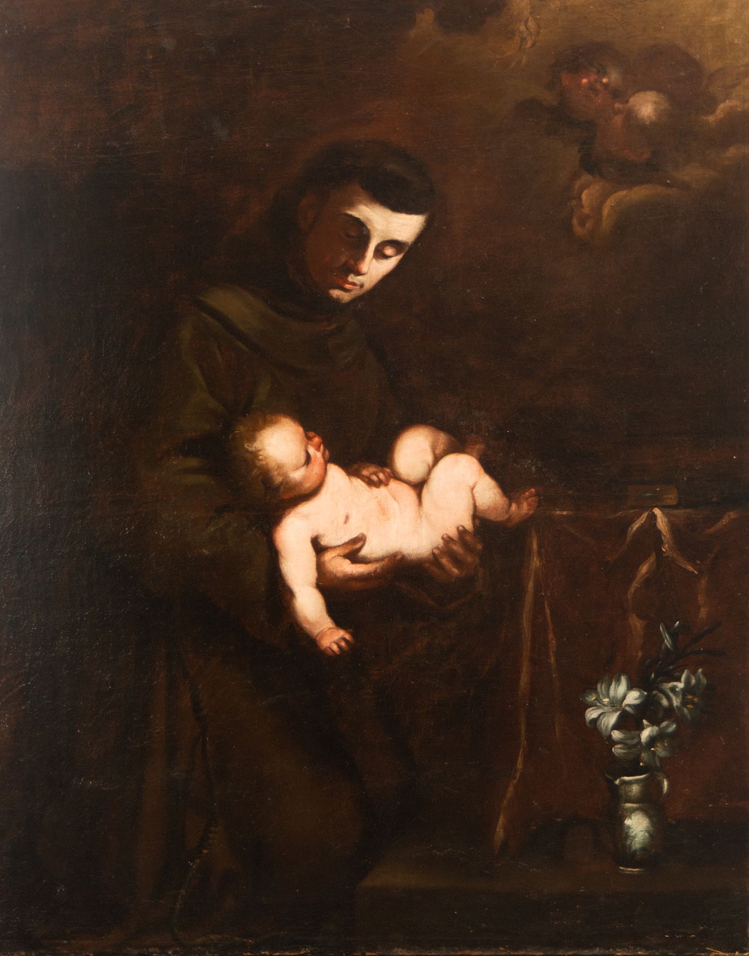 Saint Francis of Assisi with the Child Jesus, Juan de Sevilla y Escalante, 17th century Granada scho