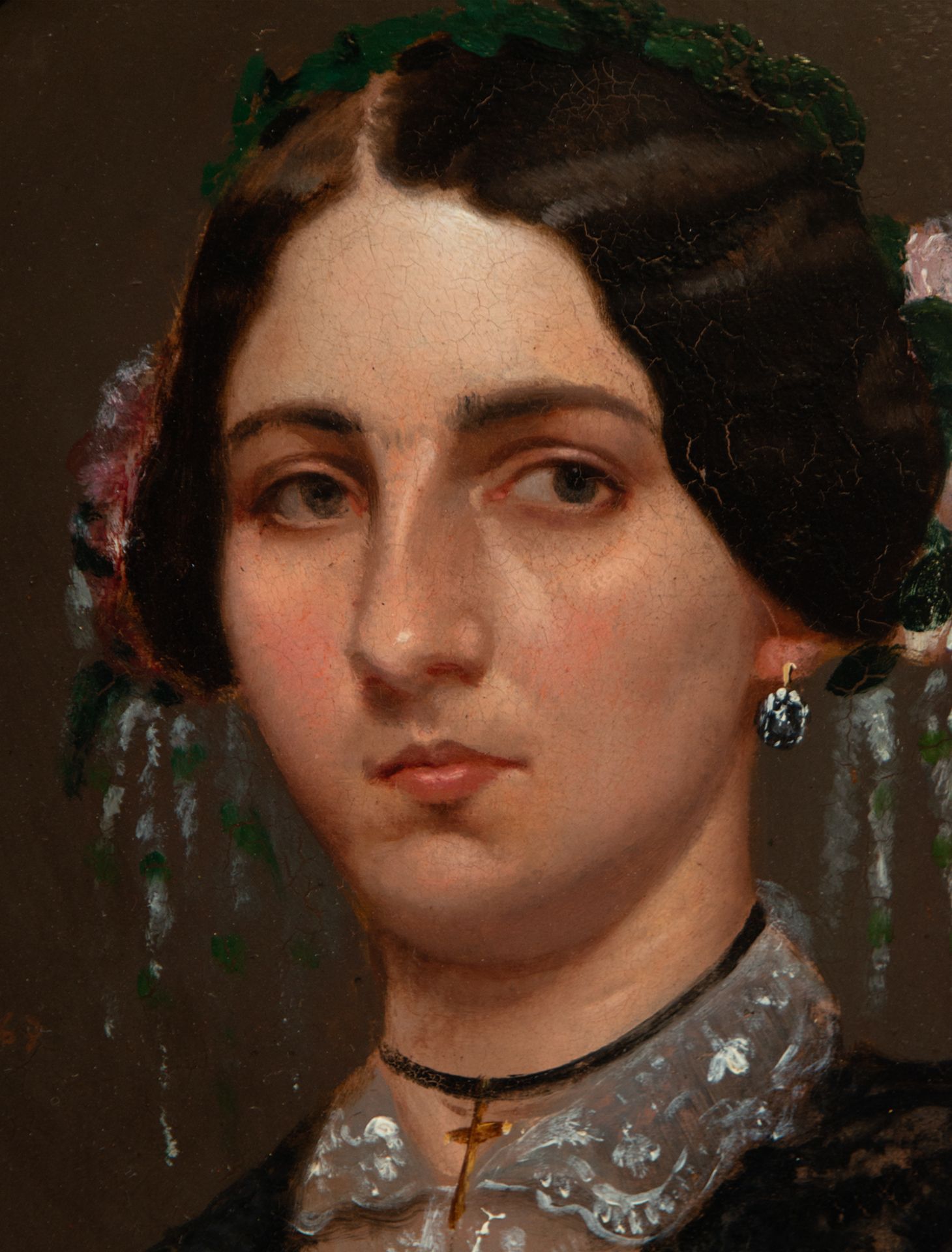 Portrait of a Lady with a Flower Headdress, Spanish School of the 19th Century - Bild 3 aus 4
