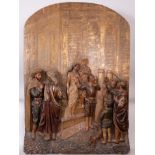 Relief in Polychrome Wood representing the sale of a Slave at the doors of the Cathedral of Seville,