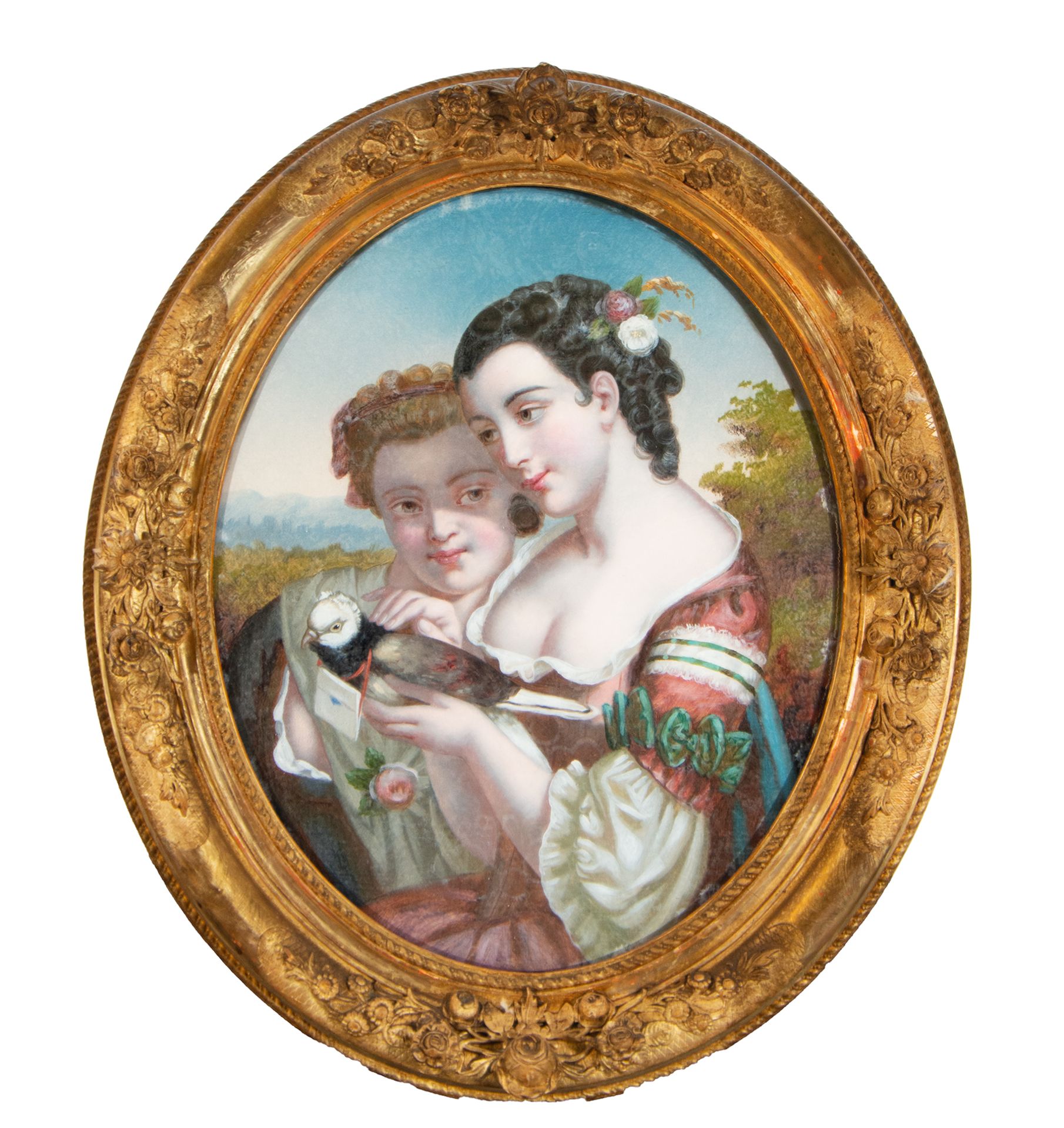 Pair of Ovals in Painted Glass representing Romantic Scenes, French romanticist school of the 19th c - Bild 3 aus 3