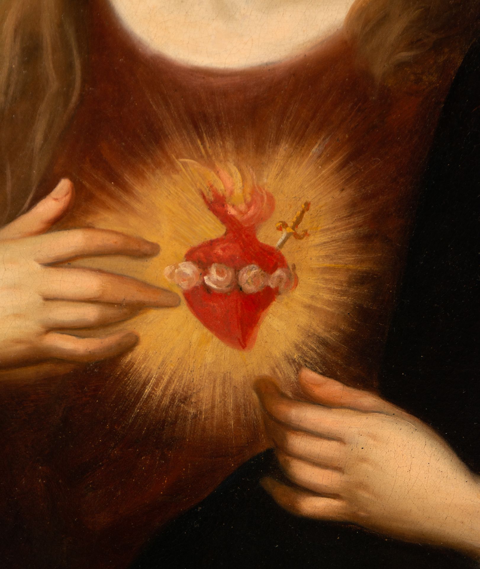 Sacred Heart of Mary in Óvalo, Sevillian school of the 18th century, circle of José Gutiérrez de la  - Image 4 of 5