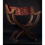 Exceptional Mudéjar Jamuga or "X - Frame Chair" in Wood and Bone Inlaid, Burgos, Castile, 15th - 16t