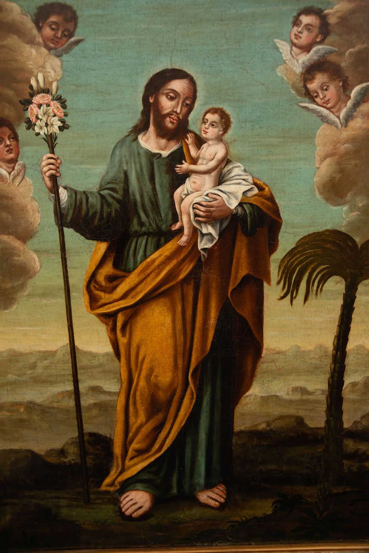 Saint Joseph with the Child, 17th century colonial school - Image 2 of 6