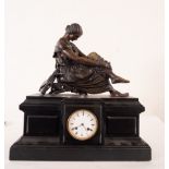 Large Napoleon III style Clock depicting a seated Lady in patinated bronze, French school of the 19t