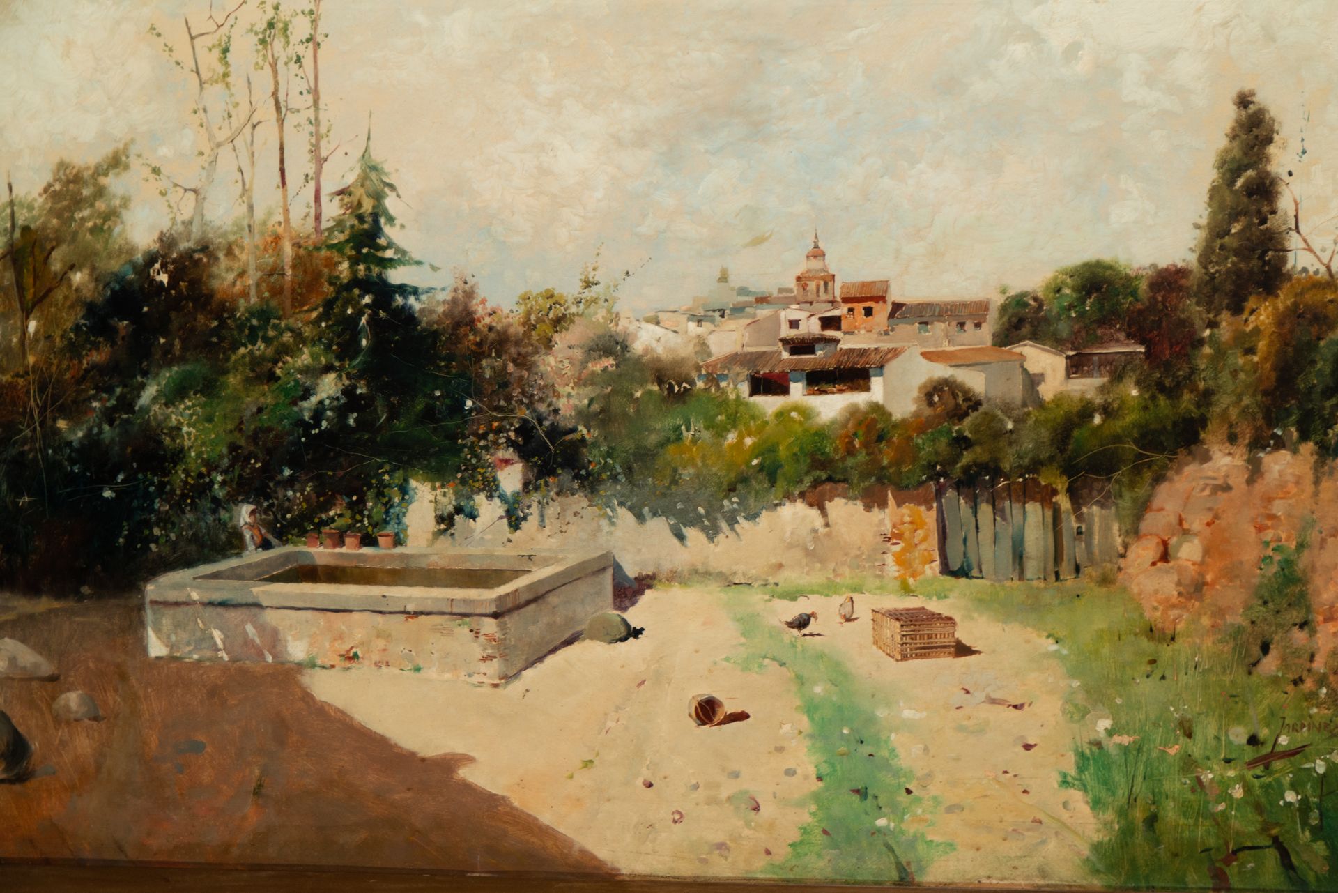 View of a Pool in a Poblado, 19th century Spanish Impressionist school, signed J. Ardines - Image 2 of 7