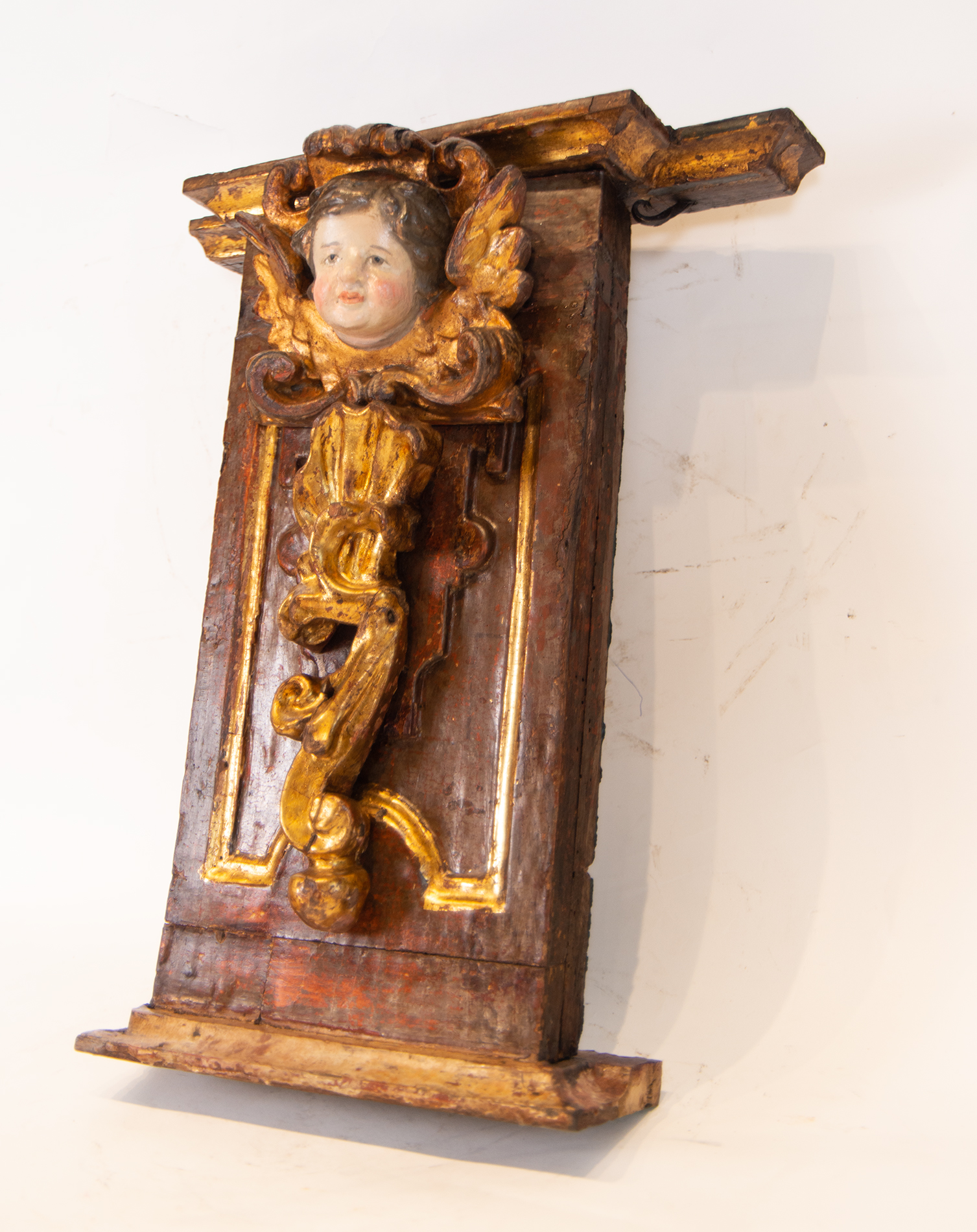 Pair of Portuguese Wall Corbels with Angels in gilt and polychrome Wood, Portuguese school of the 16 - Bild 9 aus 11