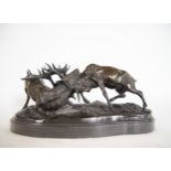 Onslaught of Deer, signed PJ Mene, 19th century French school, patinated and chiselled bronze