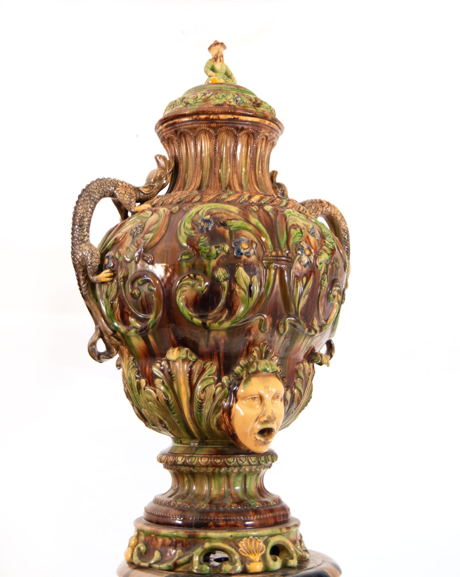 Ewer in enameled stoneware in the Art Nouveau style, French or Italian school of the 19th - 20th cen - Image 7 of 11