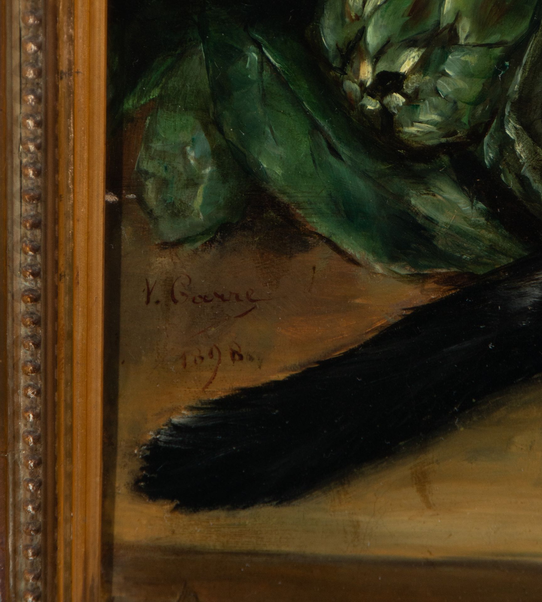 Still Life with Rooster, Ram and Vegetables, signed V. Garré 1898 - Image 6 of 7