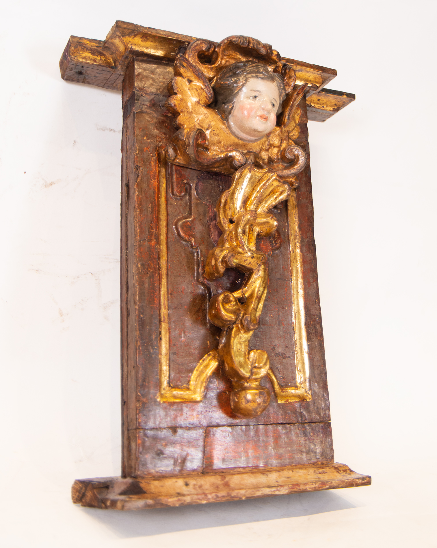 Pair of Portuguese Wall Corbels with Angels in gilt and polychrome Wood, Portuguese school of the 16 - Bild 10 aus 11