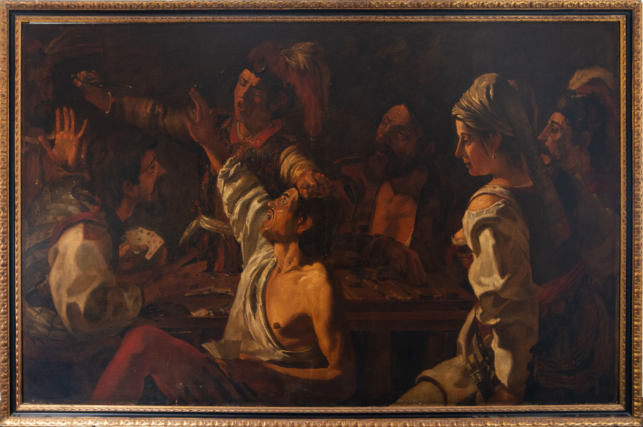 Fight in the Interior of a Tavern, Italian Caravaggio school of the 19th century