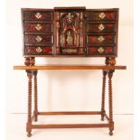 Hispanic-Flemish cabinet in tortoiseshell, gilt bronze aliques and wood marquetry representing Hercu