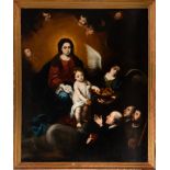 Virgin with the Child Jesus surrounded by Angels and donors, follower of Bartolomé Esteban Murillo,