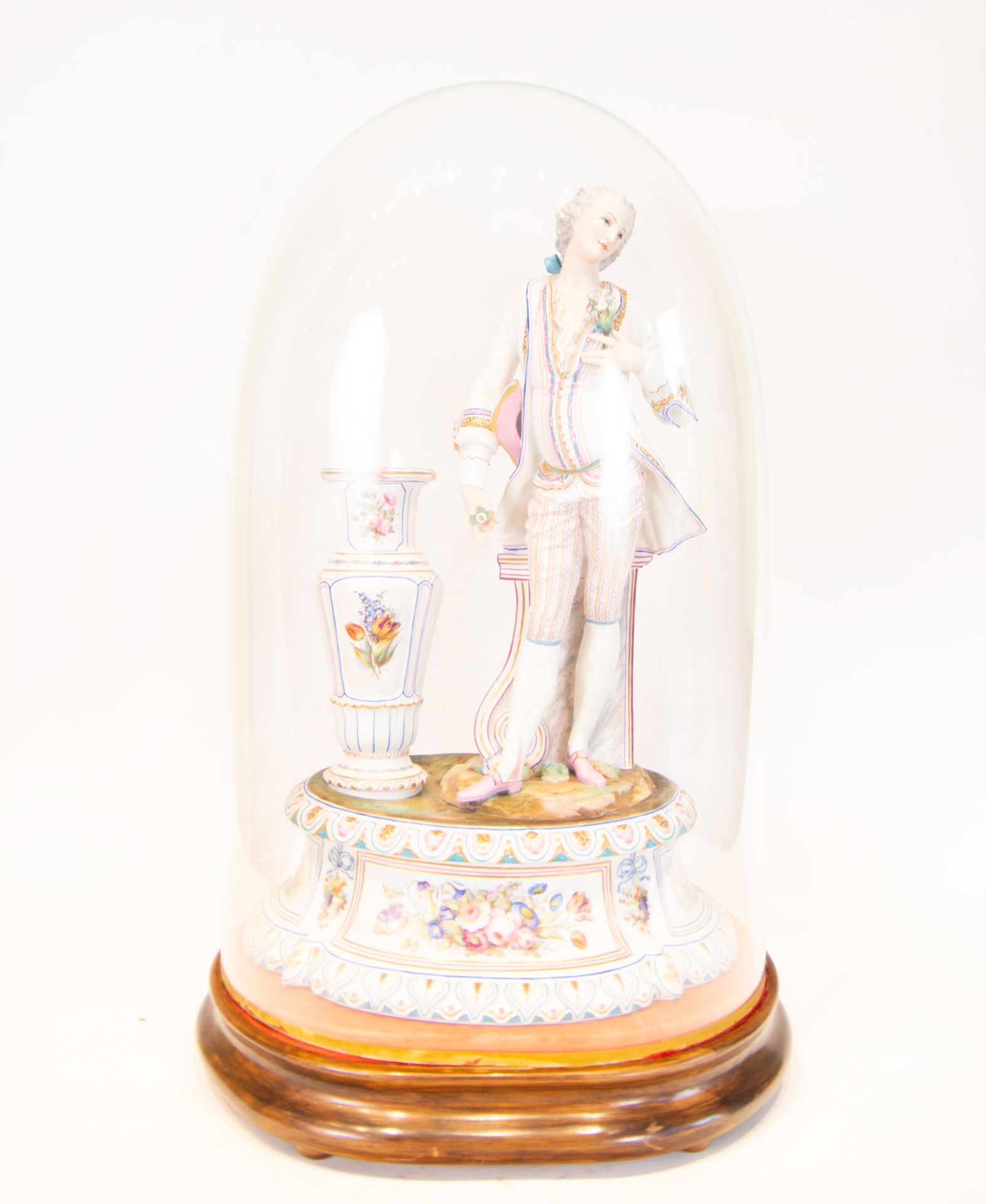 Large Pair of Figures in German Biscuit Porcelain with Crystal lanterns, German school of the 19th c - Image 2 of 9