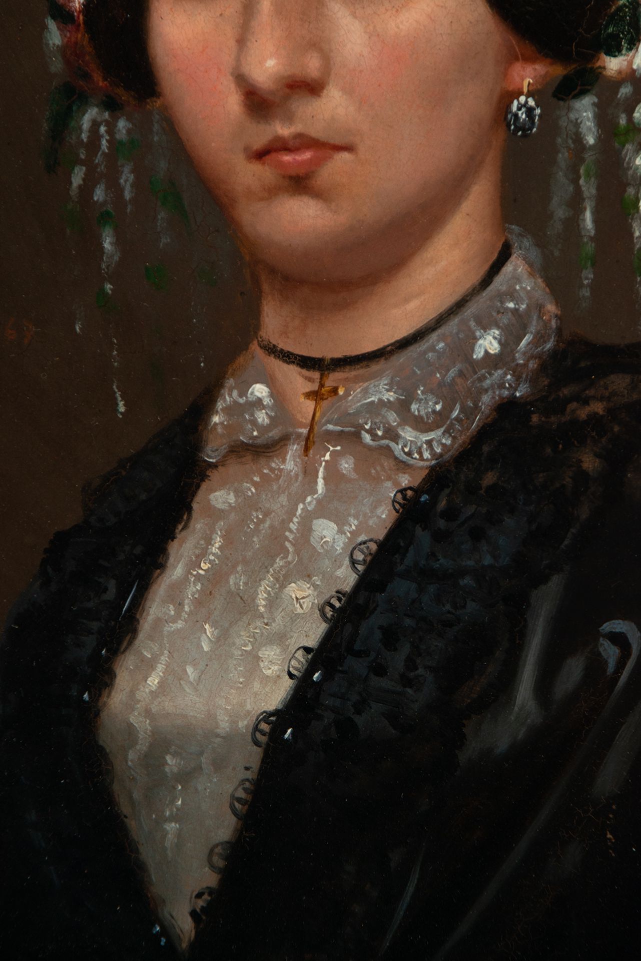 Portrait of a Lady with a Flower Headdress, Spanish School of the 19th Century - Bild 2 aus 4