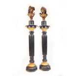 Pair of bronze busts on black marble and gilt bronze columns in the Napoleon III style, French schoo