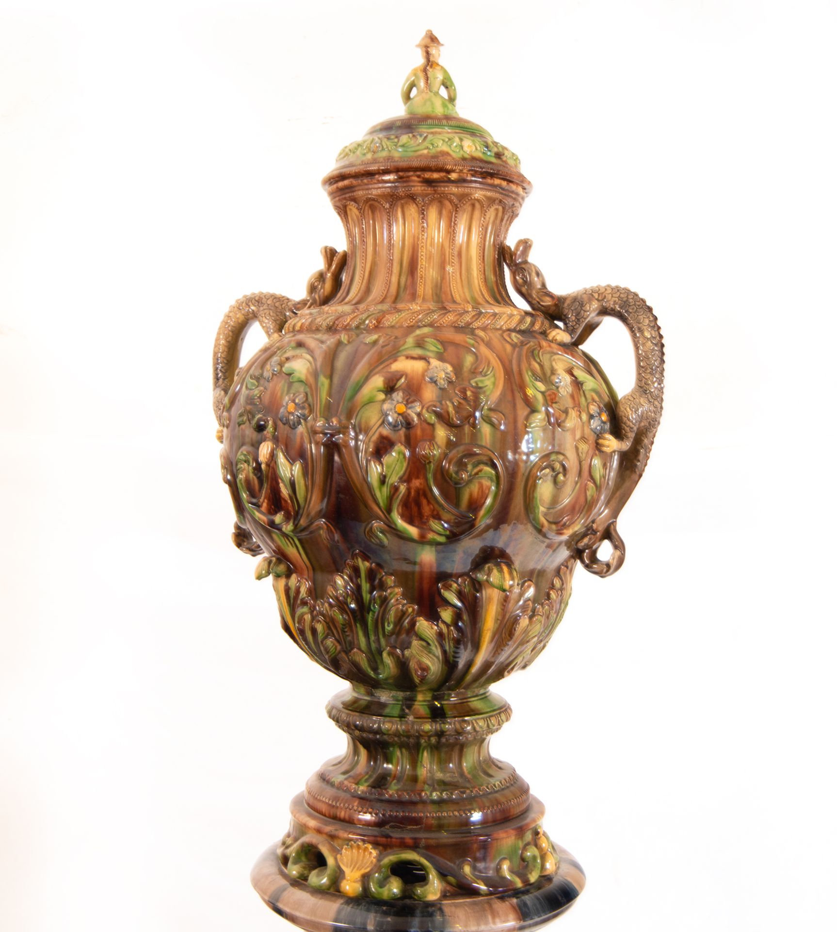 Ewer in enameled stoneware in the Art Nouveau style, French or Italian school of the 19th - 20th cen - Image 8 of 11