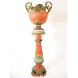 Vase or Planter formed by Base and Vase in Glazed and Polychrome Stoneware, French school of the 19t