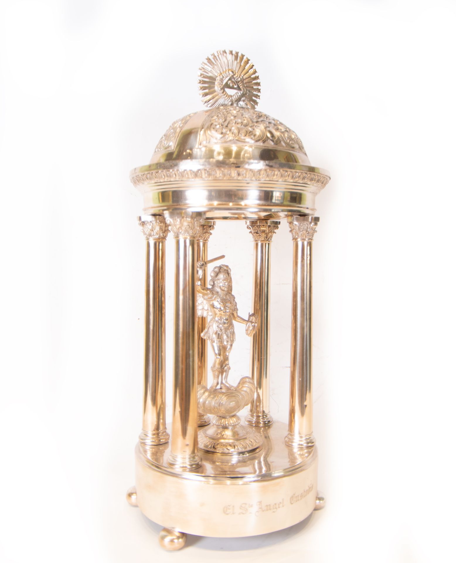 Large Templete-type Tabletop Monstrance in Sterling Silver with the figure of the Custodian Archange - Image 2 of 4