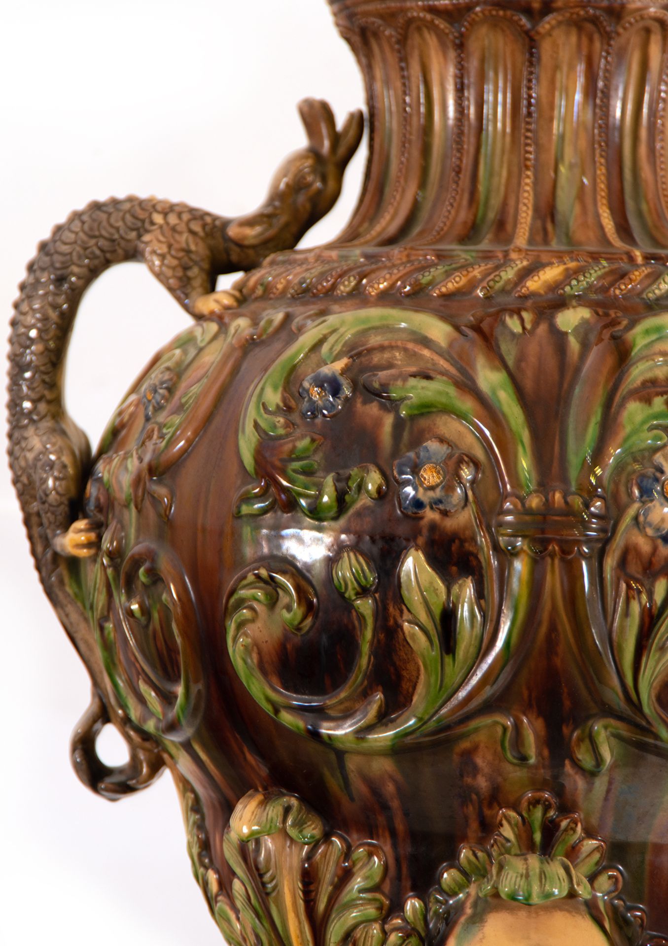 Ewer in enameled stoneware in the Art Nouveau style, French or Italian school of the 19th - 20th cen - Image 9 of 11