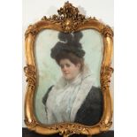 Portrait of Woman with dress and headdress, with an important cornucopia frame of the time, signed D